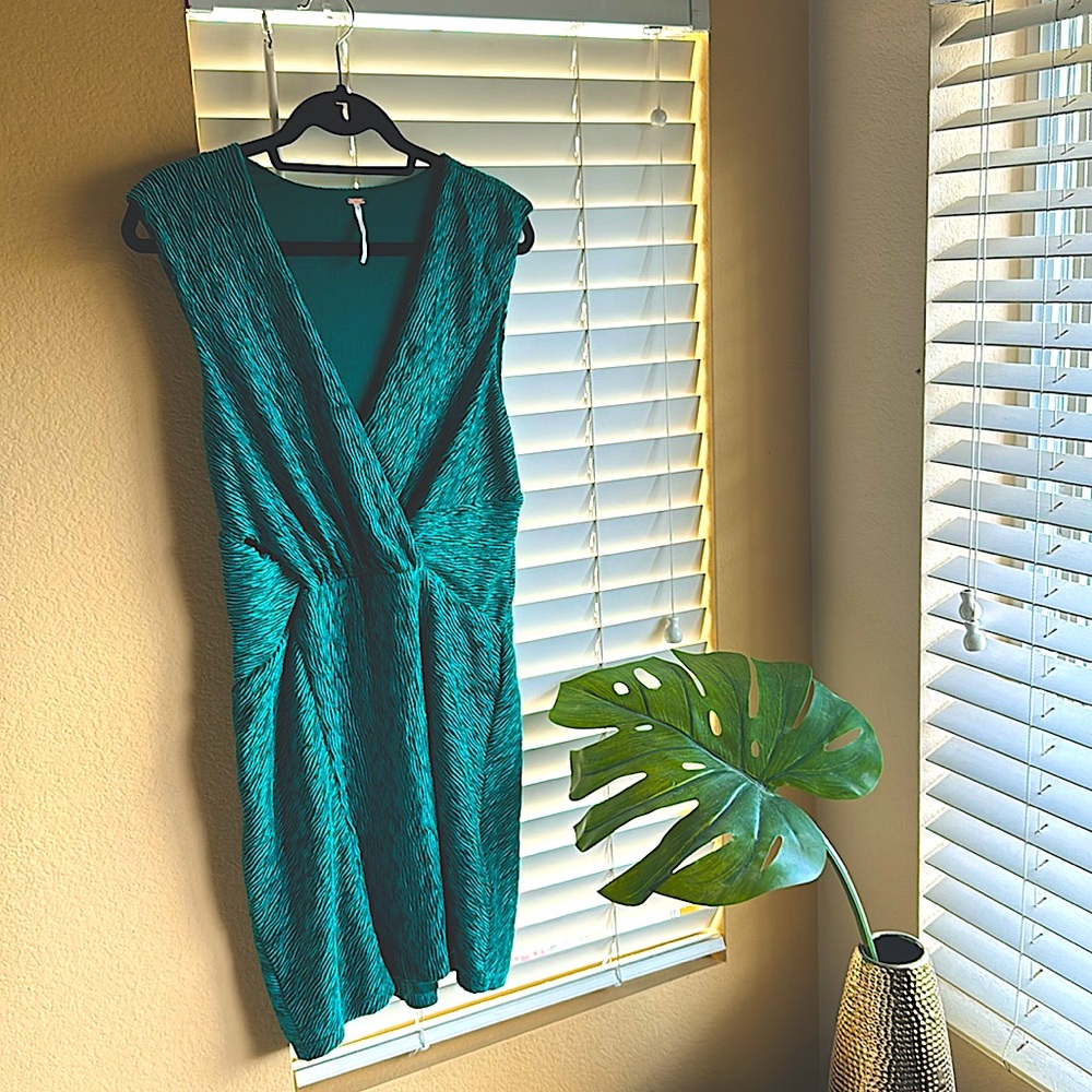 Free People Teal Twist-Front V-Neck Dress